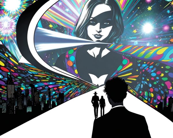 Surreal Scene with Colorful Psychedelic Backdrop