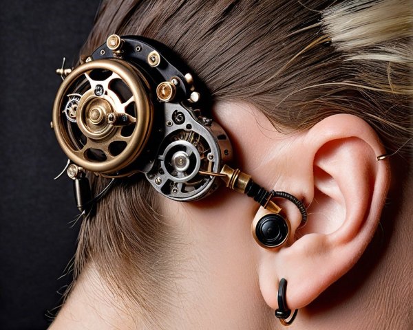 Steampunk-Inspired Ear Accessory with Gears and Brass