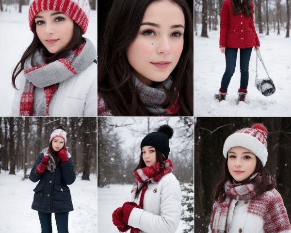 Young Girl in Stylish Winter Fashion in Snowy Setting
