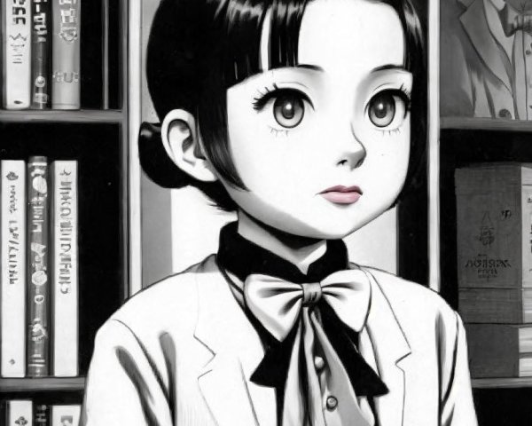 Stylized Black-and-White Illustration of a Young Girl
