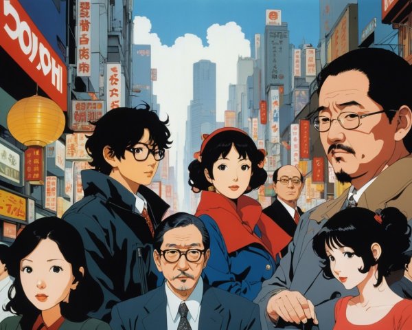 Vibrant City Street with Diverse Characters and Architecture