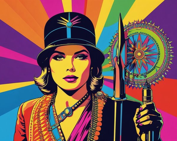 Vibrant Pop Art Portrait of Confident Woman in Hat