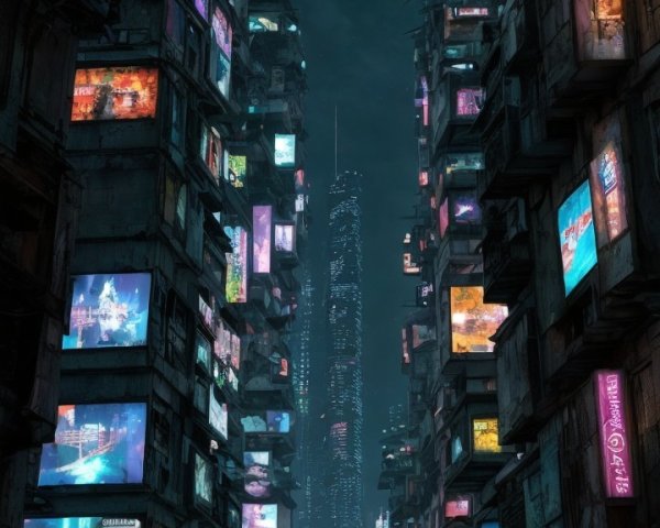 Futuristic Cyberpunk Urban Landscape at Night