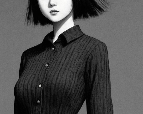 Monochromatic Illustration of a Young Woman in Dress