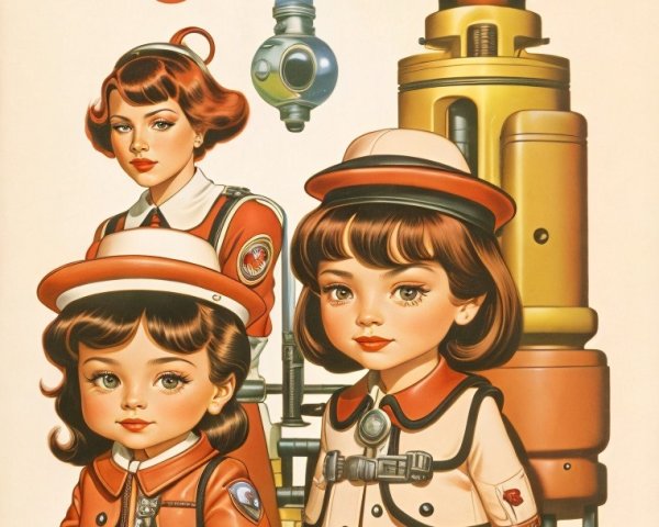 Retro-Futuristic Illustration with Stylized Characters