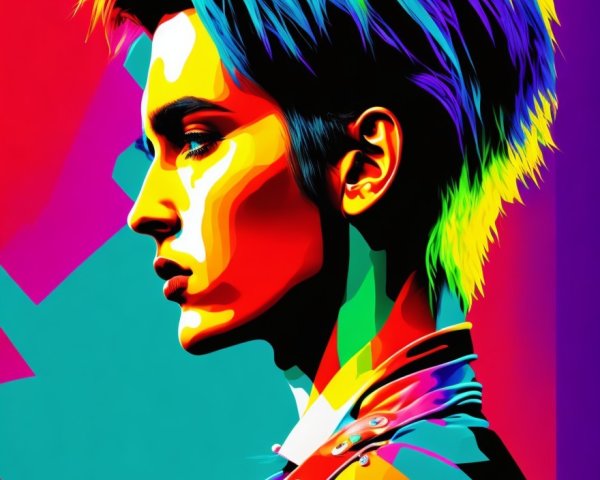 Vibrant Pop-Art Profile Portrait with Geometric Background