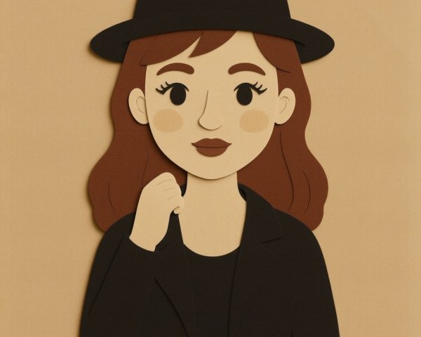 Stylized Character with Brown Hair and Black Hat