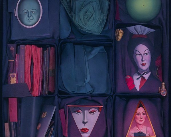 Surreal Still Life of Dark Blue Suitcase Compartments