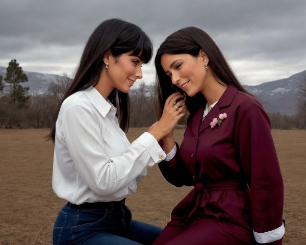 Women in Outdoor Setting with Serene Landscape