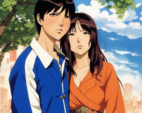 Anime Characters in Outdoor Setting with Distinct Styles