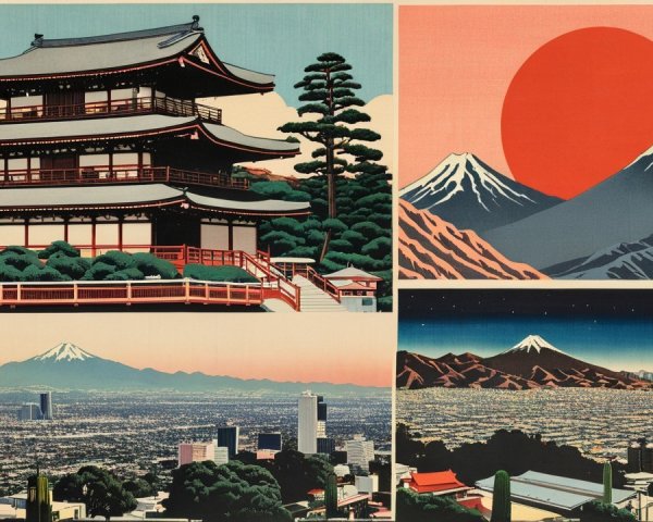 Ukiyo-e Collage of Japanese Landscapes and Scenes