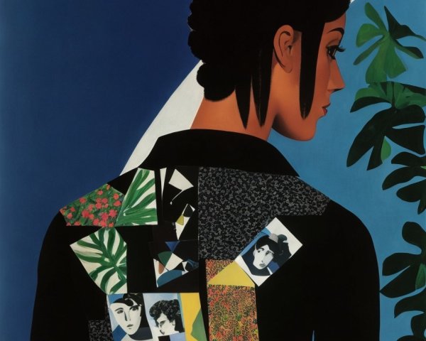 Stylized Profile of Woman with Colorful Jacket and Background
