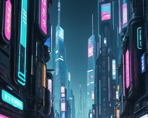 Futuristic Night Cityscape with Neon Skyscrapers