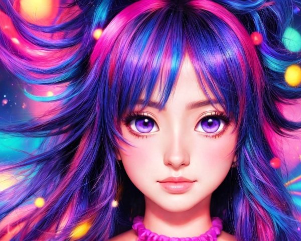Digital portrait of a character with vibrant hair and eyes