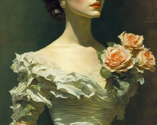 Graceful Woman in White Gown with Floral Accents