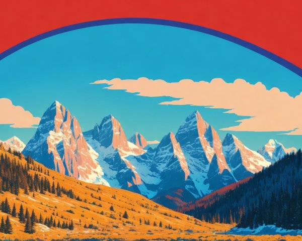 Mountain Landscape with Jagged Peaks and Vibrant Sky