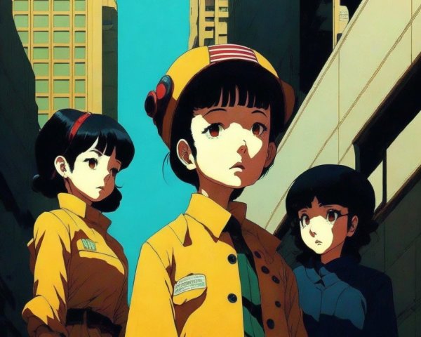 Young Women in Futuristic Urban Setting with Skyscrapers