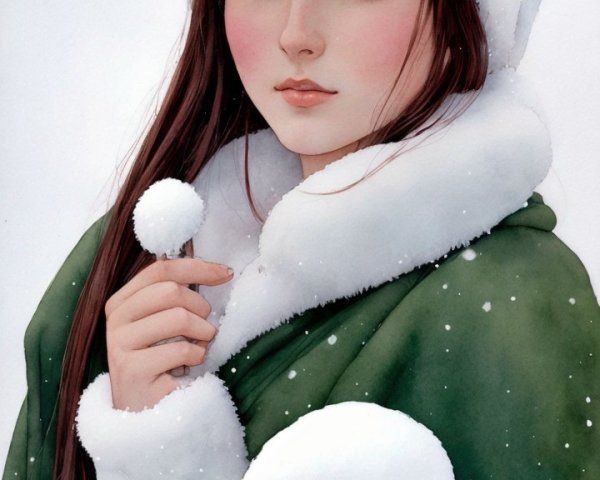 Young girl in winter attire in snowy landscape