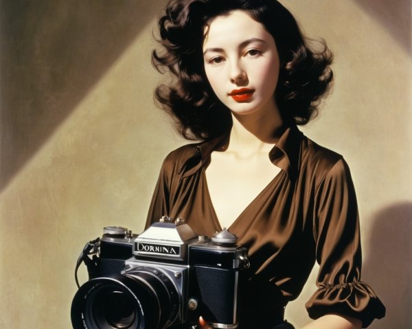 Photorealistic portrait of a young woman with camera