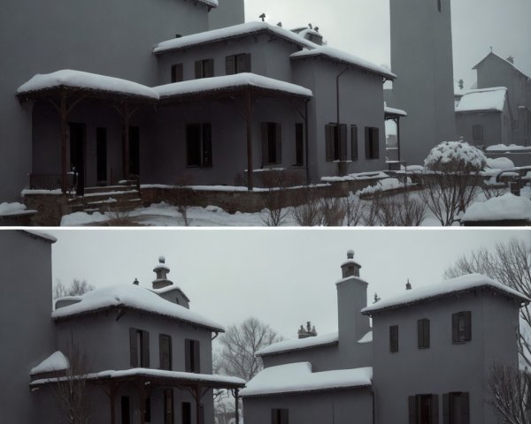 Modern Gray Buildings in Serene Winter Landscape