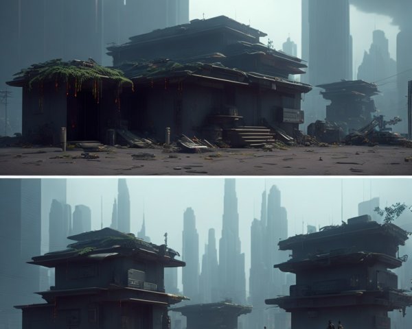 Futuristic Urban Landscape with Decay and Skyscrapers