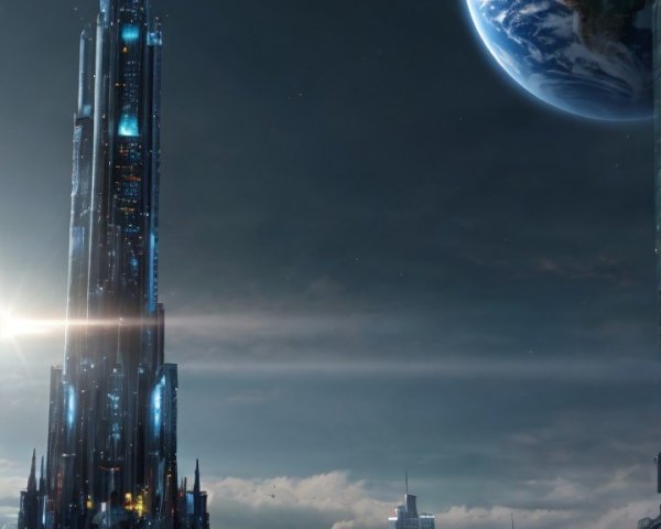 High-angle view of a futuristic alien city skyline