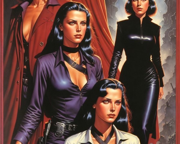 Four Stylish Women in Distinct Outfits Under Moonlight