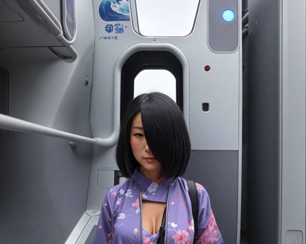 Young woman in a futuristic setting with kimono