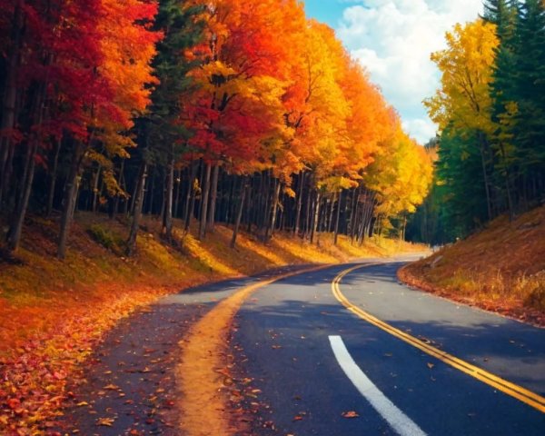 Winding Road Through Vibrant Autumn Landscape