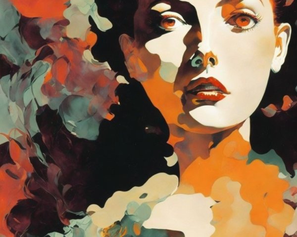 Surreal Composition of Faces in Orange and Green Hues