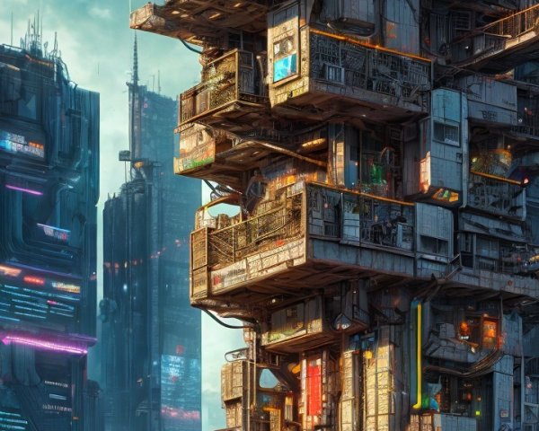 Futuristic Structure in Cyberpunk Cityscape