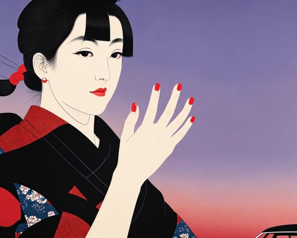 Traditional Kimono Woman with Modern Elements