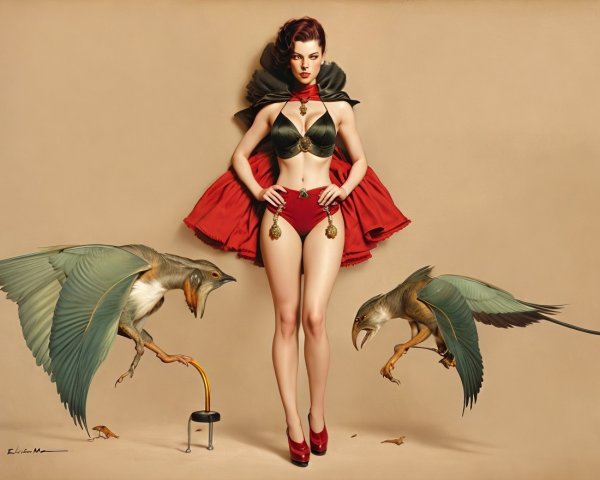 Model in Bold Outfit with Fantastical Birds