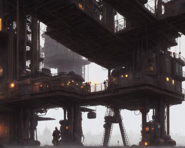 Futuristic Industrial Complex with Towering Structures