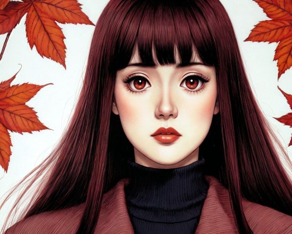 Portrait of a girl with autumn leaves backdrop