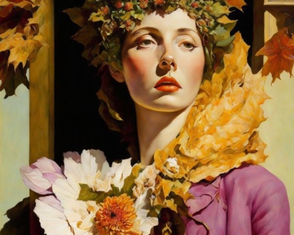 Stylized Portrait of a Young Woman in Autumn Theme