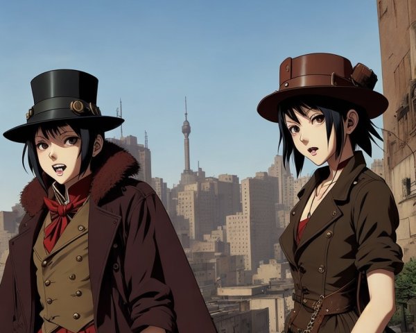 Two Characters in Urban Landscape with Skyscrapers