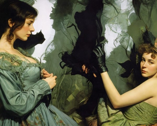 Elegantly Dressed Women in Ethereal Setting