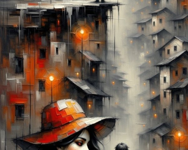Surreal Landscape with Fragmented Houses and Figures