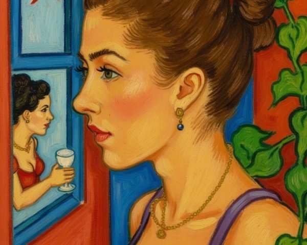 Contemplative Young Woman by a Window with Reflection