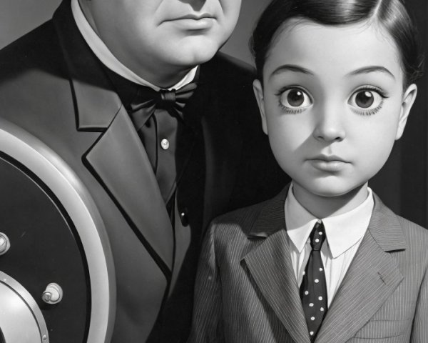 Monochromatic Illustration of Man and Boy in Suits