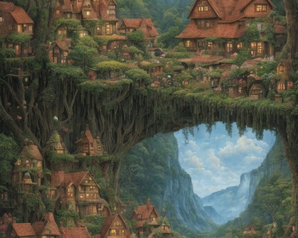 Whimsical Floating Island Landscape with Waterfalls