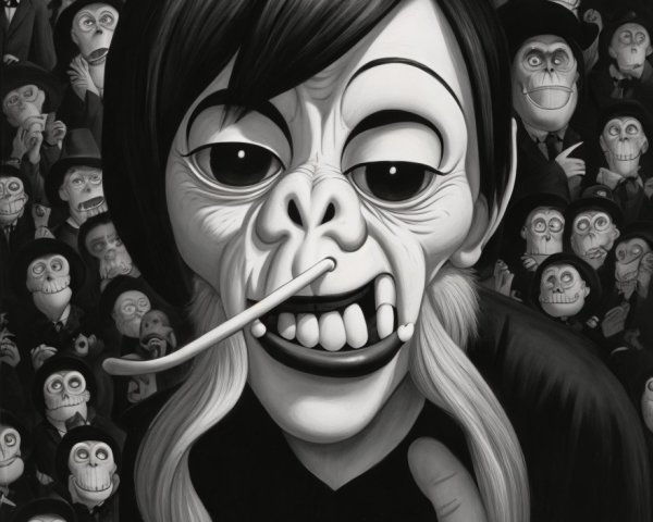 Surreal Character with Exaggerated Features in Monochrome
