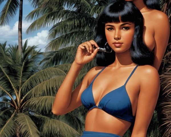 Women in Beachwear Amid Tropical Palm Trees