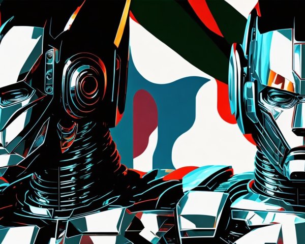 Futuristic Robots with Metallic Designs and Abstract Background