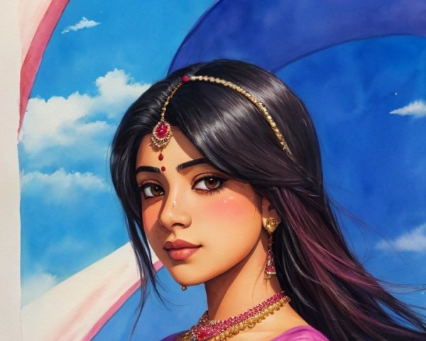 Illustration of a Young Woman in Traditional Attire