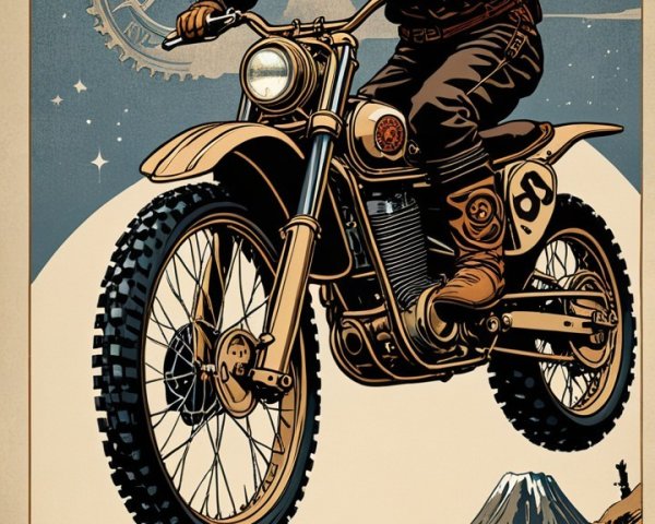 Vintage Illustration of a Female Motorcyclist in Flight