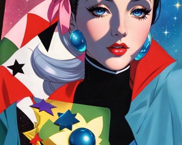 Vibrant Portrait of a Woman with Cosmic Theme
