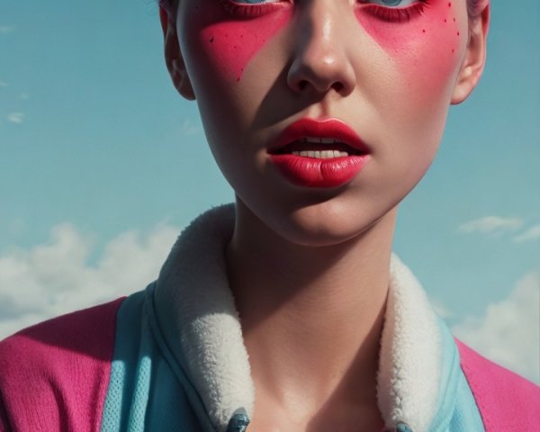 Portrait of a Fair-Skinned Woman with Pink Hair and Makeup