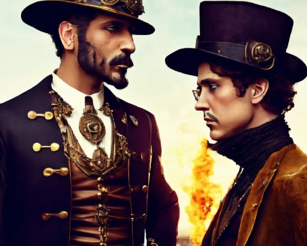 Steampunk Attire and Dramatic Explosion Scene